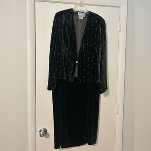 Vintage Worth Beaded Dark Green Blazer and Skirt Combo